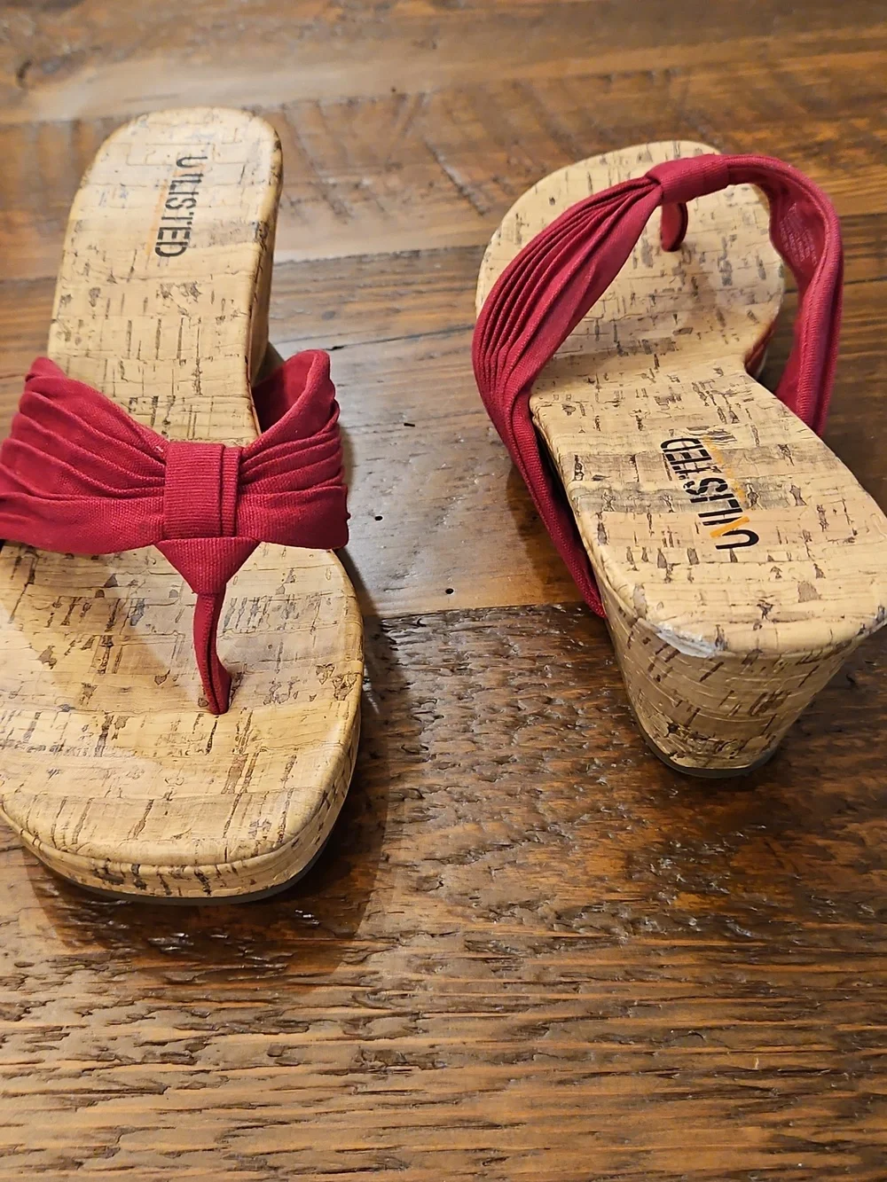 Y2K Unlisted Fairy Coquette Women's Red Cork Wedge Thong Sandals